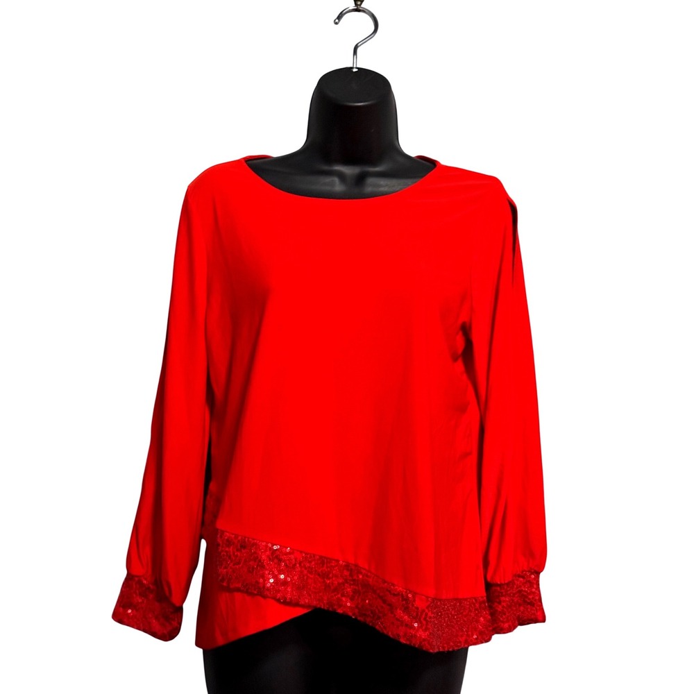 Juniper + Lime Women's Red Sequin Trim Cold Shoulder Blouse Top ITU1631 Size S